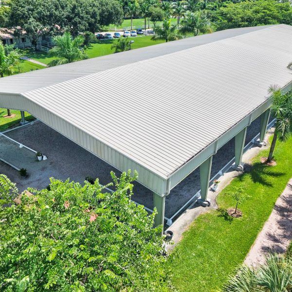 Aerial image of Allied Steel Buildings project for a 16,000 square foot covered riding arena