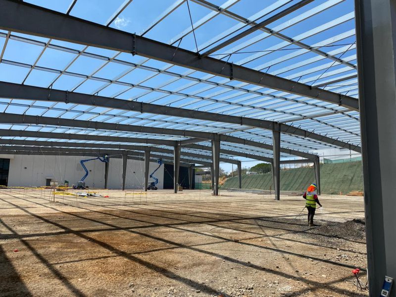 Constructing the 184′ x 255‘ x 22‘ industrial park warehouse with modular gable symmetrical frames