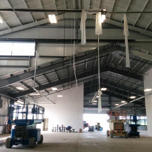 Interior of a steel industrial hangar in Dover