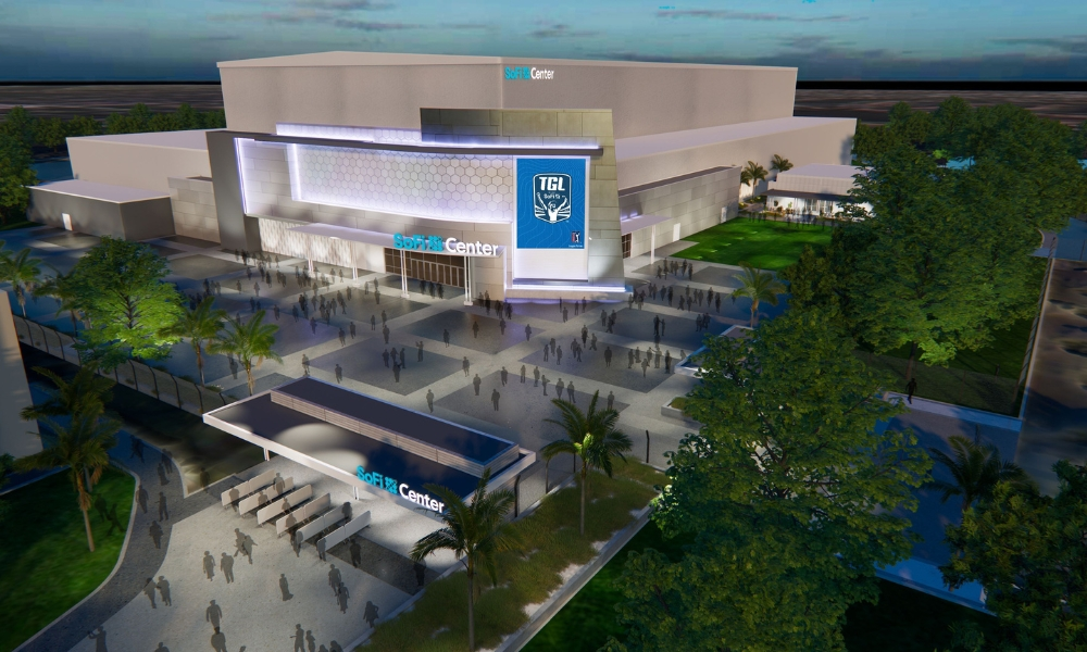 1,500-seat SoFi Center will house the TGL interactive golf league founded by Tiger Woods and Rory McIlroy.